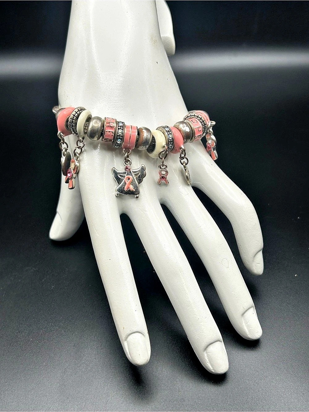 Pink & Silver Charm Bracelet Size 7.5
